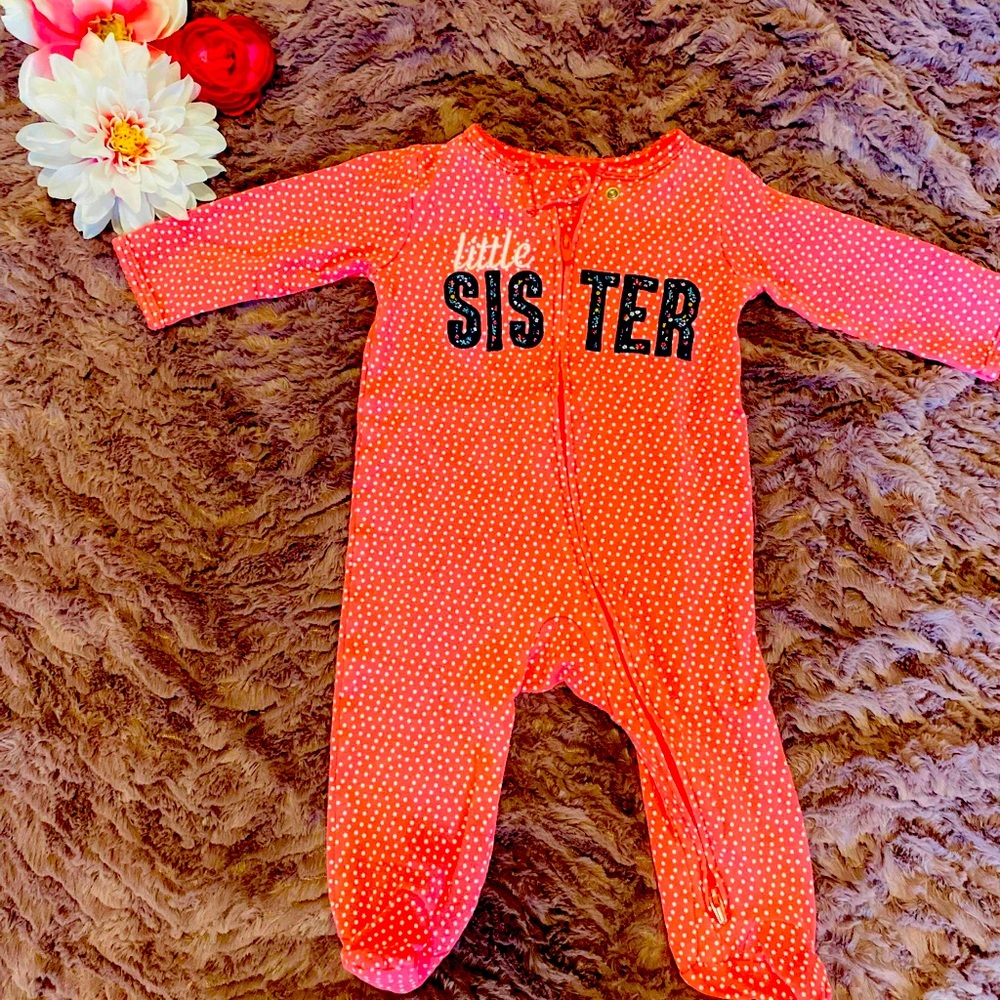 Carter's 6 mo. pink zip up cotton footed onesies